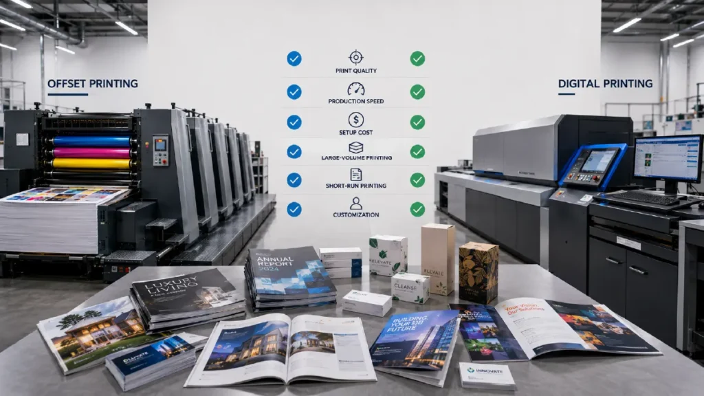 Comparison between offset and digital printing technologies in a commercial print shop