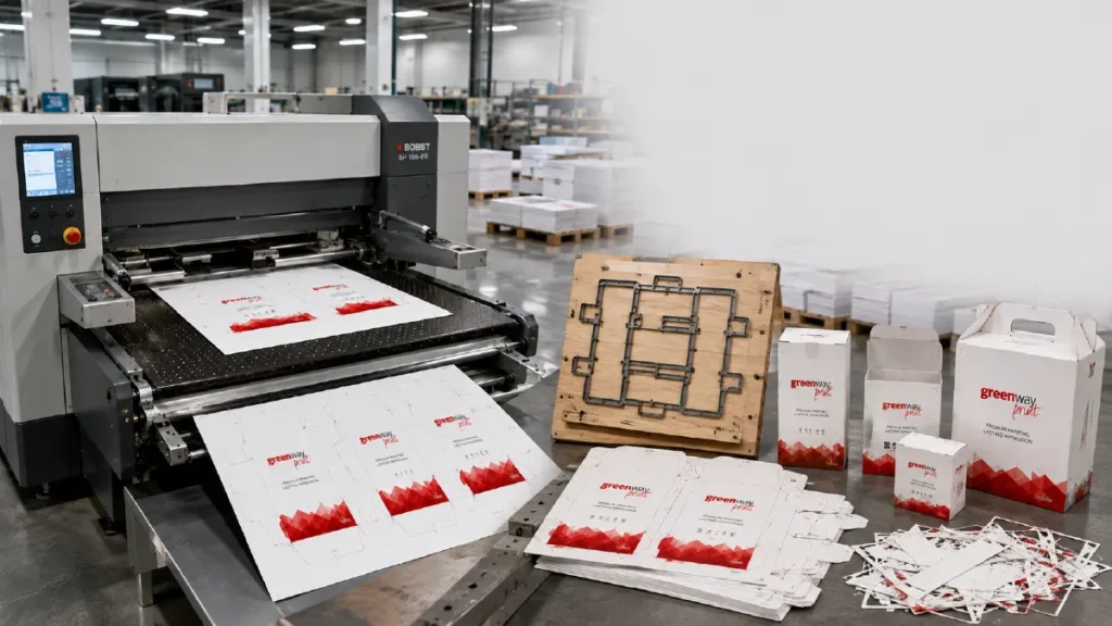 Automatic die-cutting machine producing custom packaging boxes