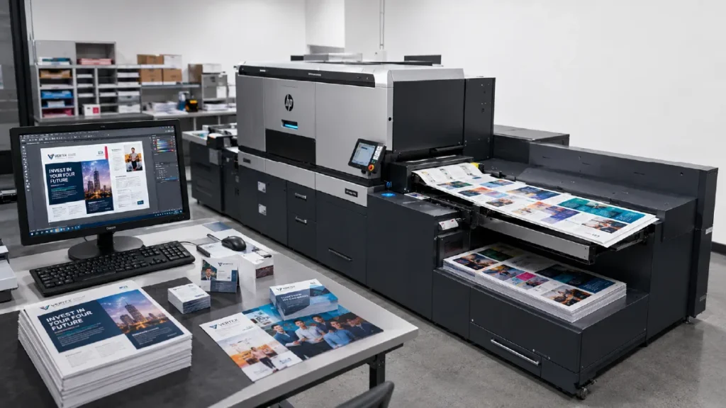 Modern digital production printer creating personalized marketing materials